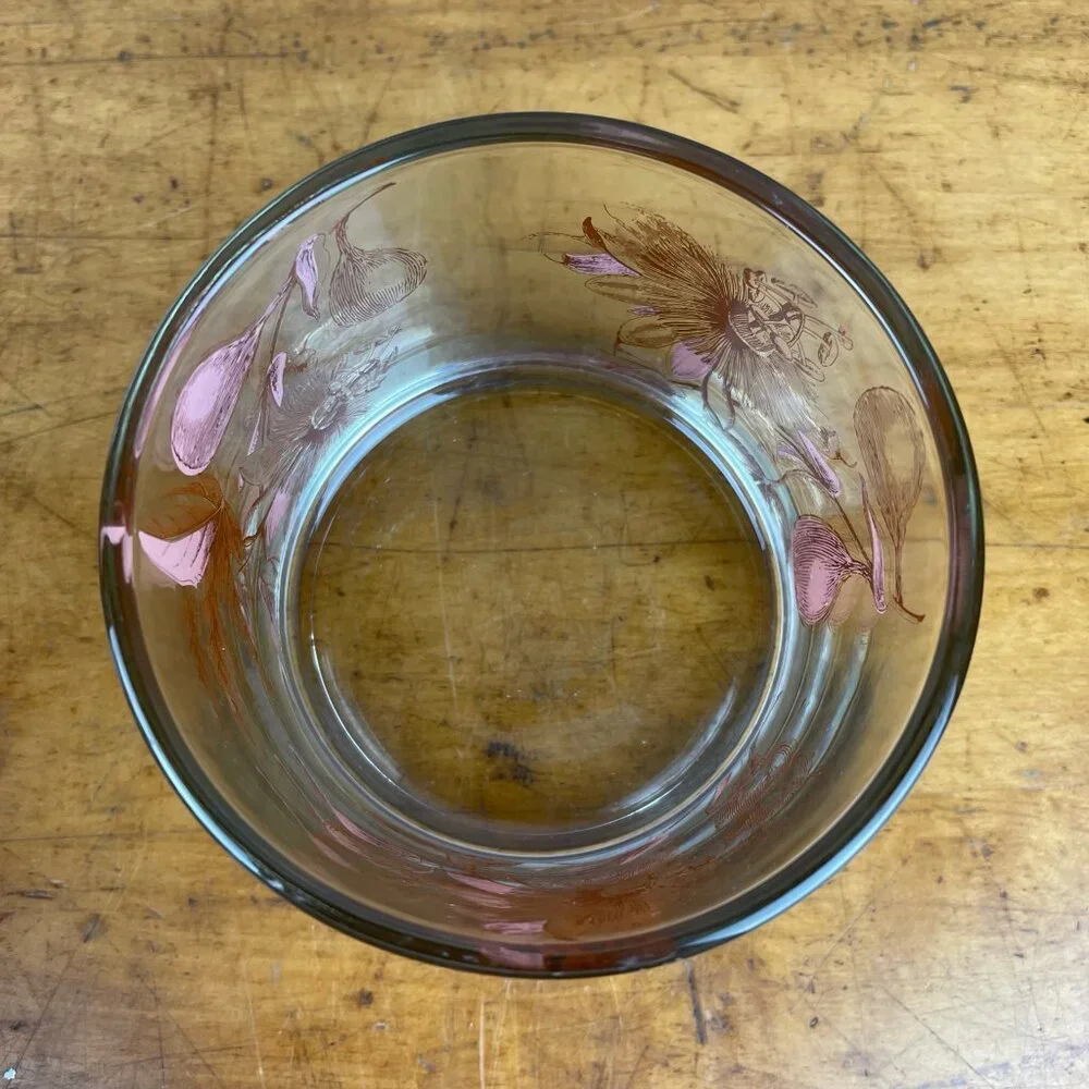 Vtg Midcentury MCM Glass Ice Bucket Passion Flower